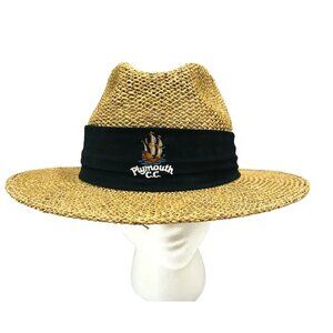 VTG Plymouth Country Club MA Duckster Panama Straw Hat Men OS Embroider‎ Band